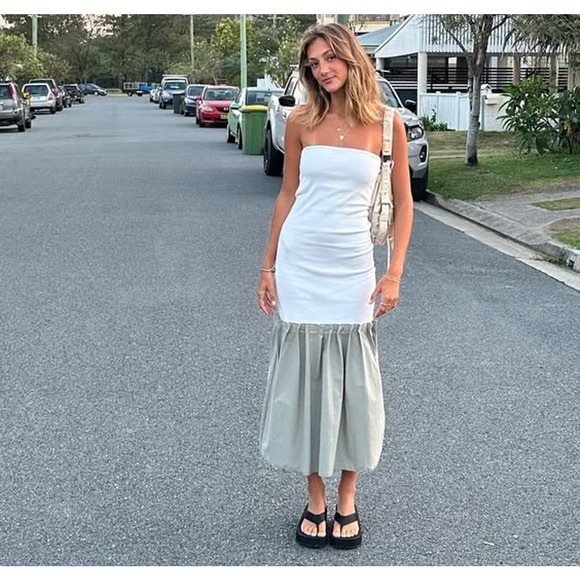 ZARA Strapless Pleated Midi Dress NWT – White & Sage Green, Size M & L - Picture 9 of 16